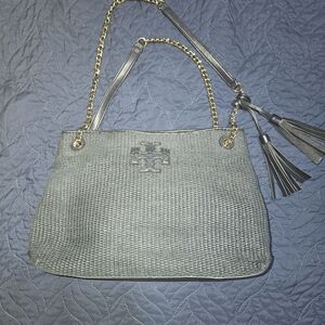 Tory Burch Thea Navy Blue  Woven Shoulder Bag Great Condition